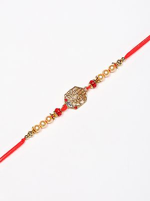 Spiritual Radhe Radhe Rakhi with Bead and Stone work