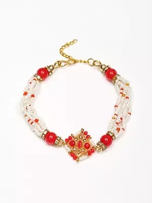 Diamond Shape Adjustable Bracelet Rakhi with Studded Stone and Beads