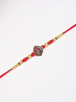 Auspicious Shivling Rakhi with Red Thread and Stone-Beads work