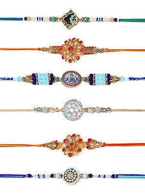Stone Studded and Beaded Rakhi (Set of 6)