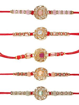 Stone Studded and Beaded Charm of Eternity Rakhi (Set of 5)