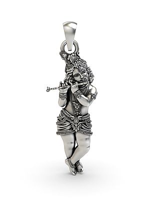Fluting Bal Krishna Sterling Silver Pendant