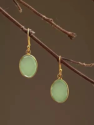 Oval Shaped Faceted Prehnite Chalcedony Earrings