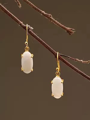 Oval Shaped Rainbow Moonstone Earrings