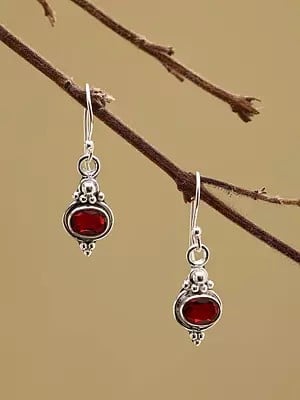 Faceted Garnet Hook Earrings