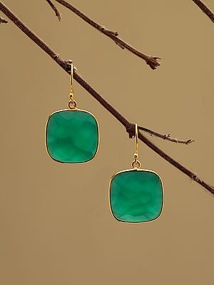 Cushion Shape Faceted Green Onyx Earrings