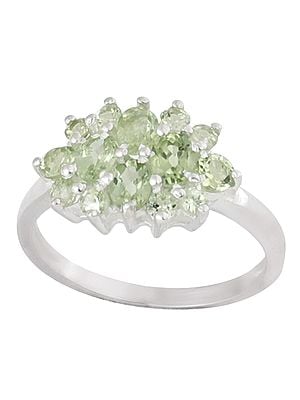 Superfine Sterling Silver Ring with Faceted Peridot Stone