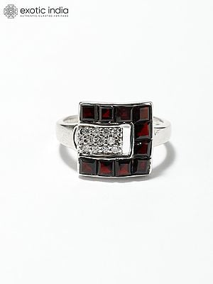 Square Cut Faceted Garnet Ring