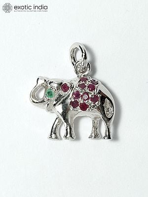 Double-Sided Elephant Pendant with Emerald and Ruby Gemstone