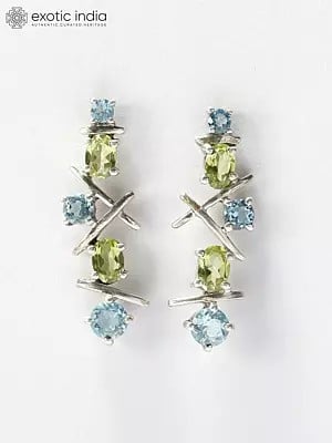 Sterling Silver Earrings with Peridot and Blue Topaz