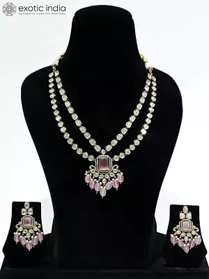 Two Layered Copper And Kundan Stone Studded Embellished Necklace Set With Earrings