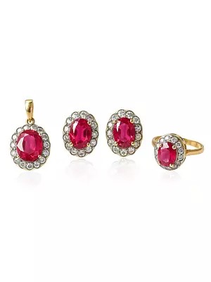 Faceted Ruby and Diamond Pendant with Tops and Finger Ring Set