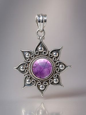 Round Cut Gemstone Sterling Silver Flower Pendant
