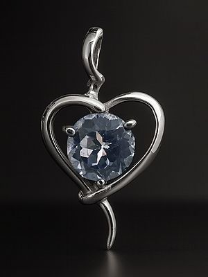 Sterling Silver Heart-Shape Pendant with Faceted Gems