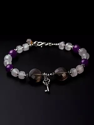 Amethyst, Rose-Quartz and Smoky-Quartz Bracelet with Sterling Silver Beads