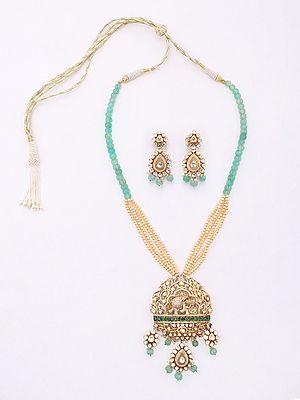 Polki Diamond and Kundan Studded Sterling Silver Necklace and Earrings Set