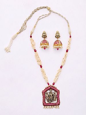Ramdarbar Necklace and Earrings Set with Beaded Strand