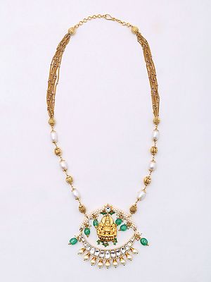 Goddess Lakshmi Temple Necklace with Pearl Drops