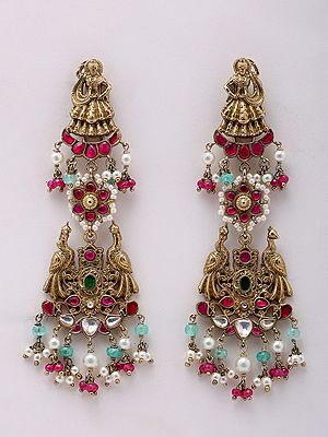 Stone Studded Peacock Design Earrings