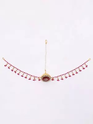 Kundan and Moissanite Studded Rajasthani Matha Patti with Dangling Beads