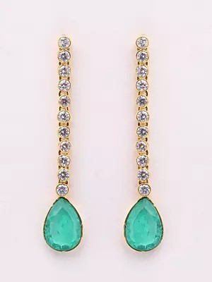 Polki Diamond Long Earrings with Faceted Aqua Drop