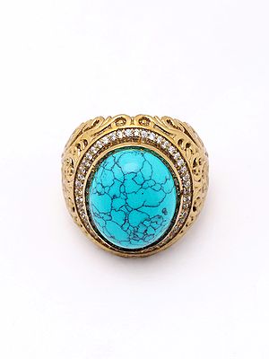 Scrollwork Patterns Oval Cut Turquoise Ring