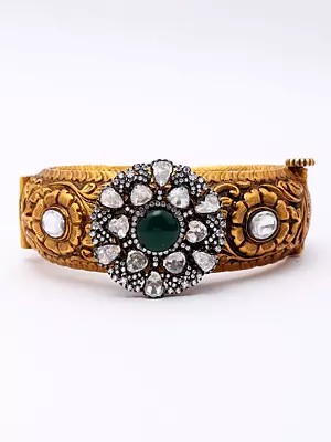 Screw Openable Bangle with Embossed Repeating Floral Pattern