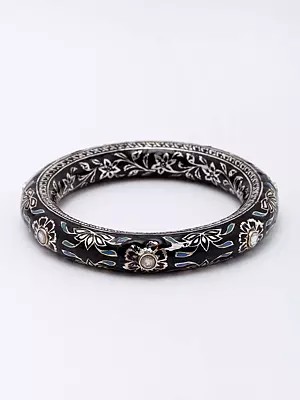 Enamelled Flower Vines Design Sterling Silver Bangle
