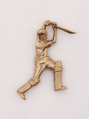 Cricket Batsman Brass Brooch