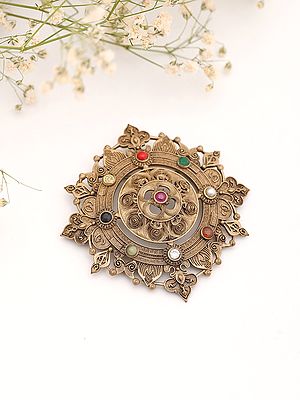 Navaratna Stone Studded Eight-Pointed Floral Brooch