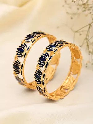 Enamelled Lotus Bangles (Set of 2)