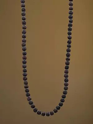 Natural Rudraksha Mala with Orange Tassel