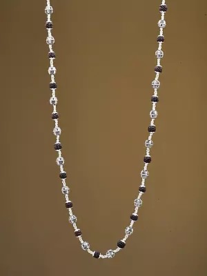 Natural Rudraksha & Sterling Silver Beads Mala
