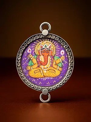 Round Shape Hand Painted Four-Armed Lord Ganesha Pendant