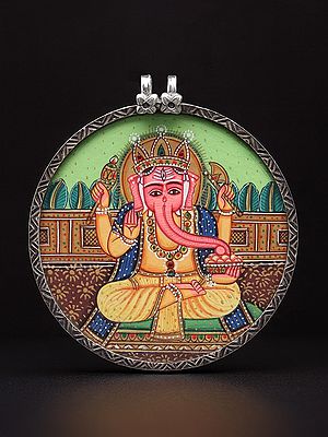 Hand Painted Chaturbhuja Lord Ganesha Pendant