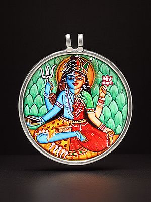 Round Shape Hand Painted Ardhanarishvara (Shiva Shakti) Pendant