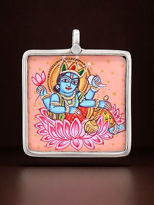Square Shape Hand-Painted Lord Vishnu Pendant
