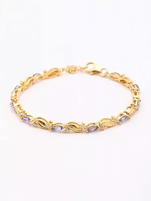 Marquise Cut Tanzanite Wave Link Bracelet with Cubic Zirconia