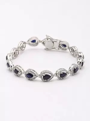Pear Shape Faceted Blue Sapphire Bracelet with Cubic Zirconia