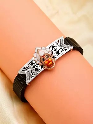 Elastic Bracelet (Adjustable) with Sterling Silver Lord Hanuman