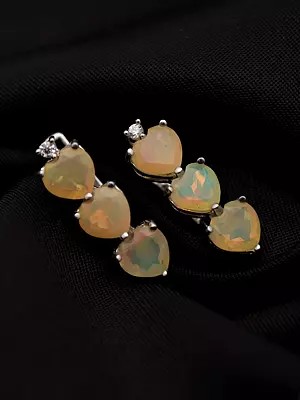 Triple Heart Ethiopian Opal Earrings