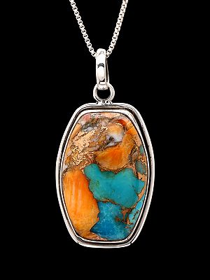 Barrel-Shaped Oyster Copper Turquoise Pendant