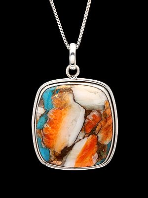 Cushion Shaped Oyster Copper Turquoise Pendant