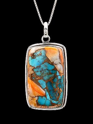 Rectangular Shaped Oyster Copper Turquoise Pendant