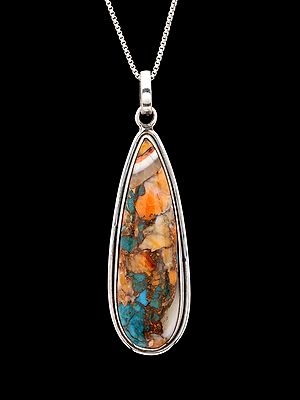 Elongated Pear Shape Oyster Copper Turquoise Pendant