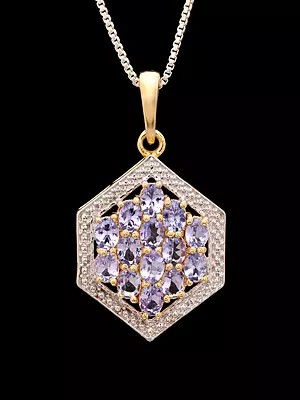 Faceted Tanzanite Cluster Pendant in Hexagon Shape