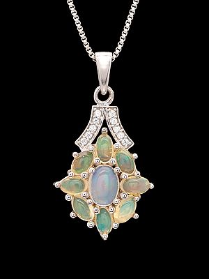 Floral Cabochon Ethiopian Opal Pendant