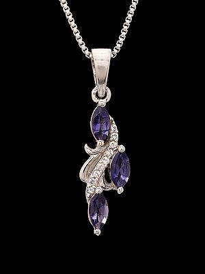 Vine Design Pendant with Three Marquise-Cut Tanzanite Gemstones