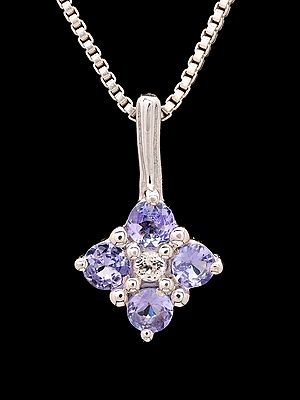 Floral Round Cut Tanzanite Pendant with CZ in Center