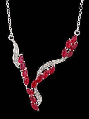 Wavy V-Shaped Necklace with Marquise-Cut Ruby